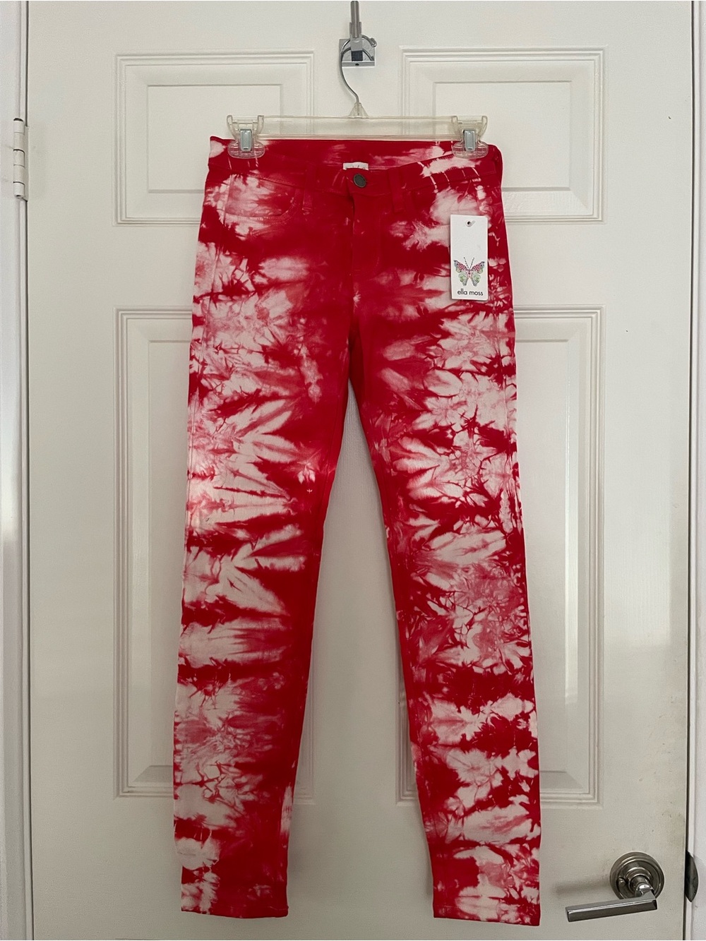 Ella Moss Red and White Tie-Dye Skinny Jeans